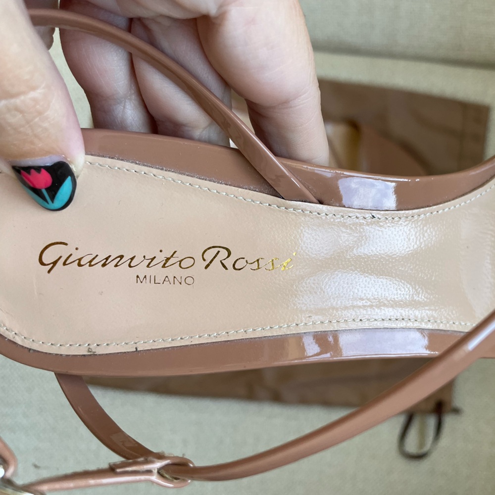 Gianvito Rossi Manhattan 85 Patent Leather Nude Slingback Heels Size 39.5 - Picture 5 of 11